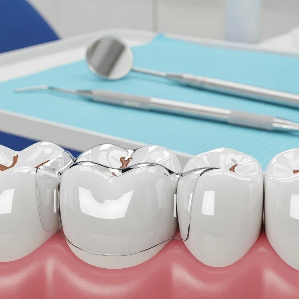 Close-up of a healthy molar with dental sealant applied, highlighting cavity prevention