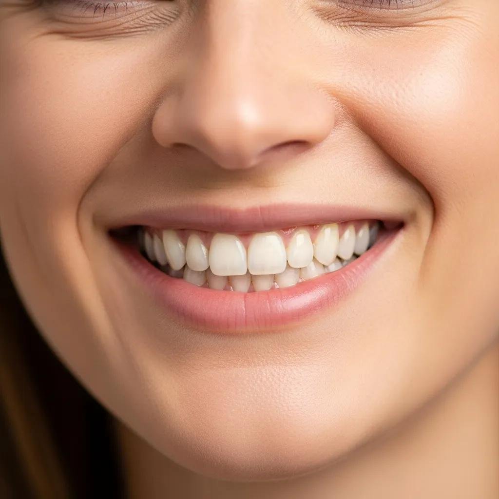 Close-up of a smiling person with healthy teeth, illustrating the benefits of composite and ceramic fillings