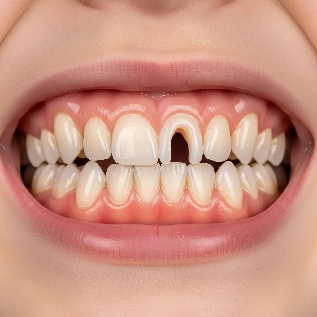 Close-up of child's misaligned teeth highlighting alignment issues and malocclusion symptoms