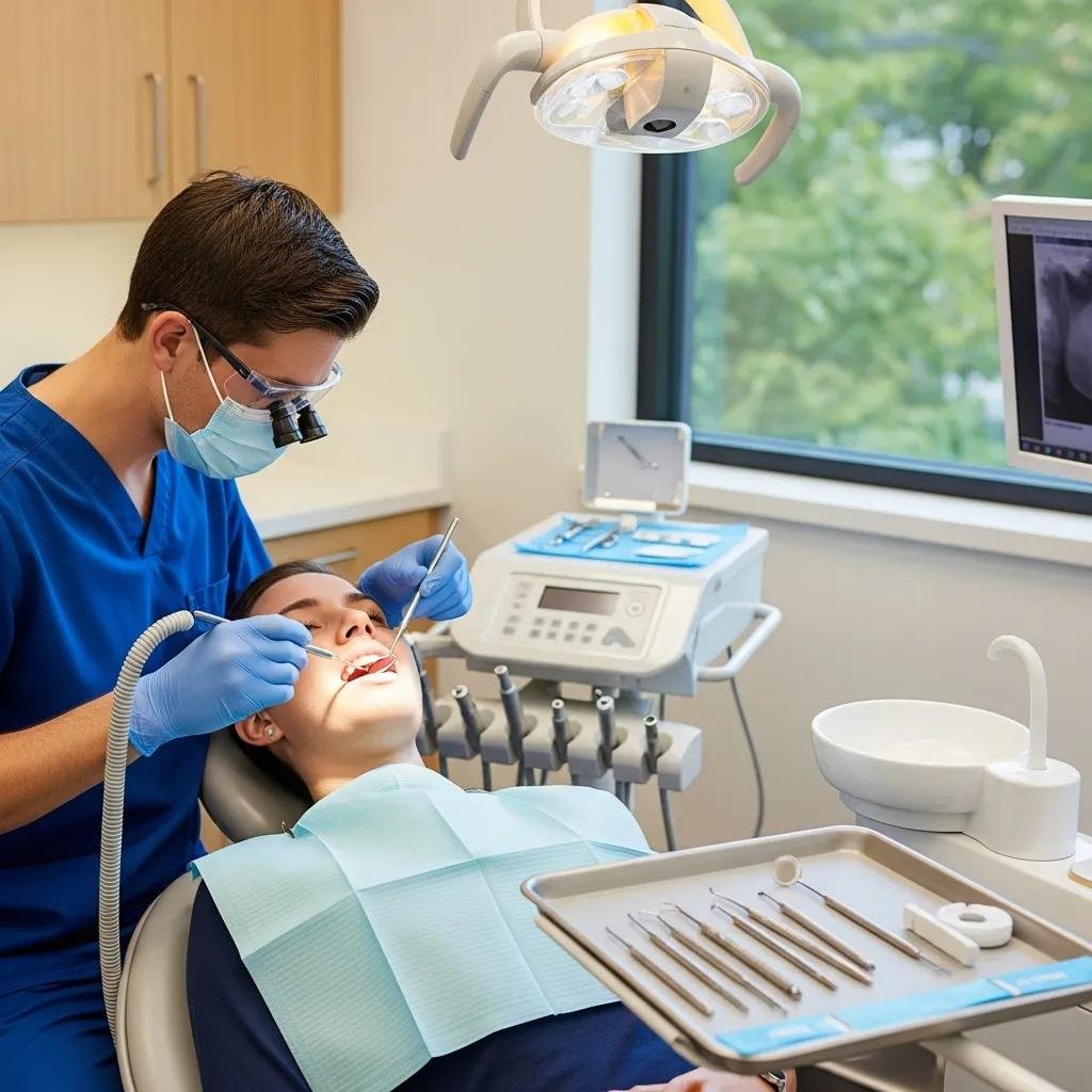 Dental hygienist cleaning a patient's teeth, showcasing preventive care in dentistry
