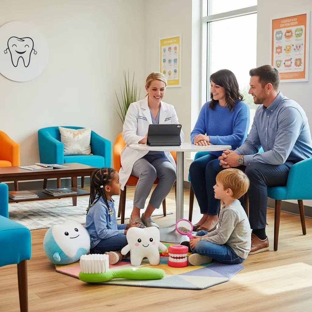 Dental team consulting with a family in a friendly environment, showcasing patient-centered care