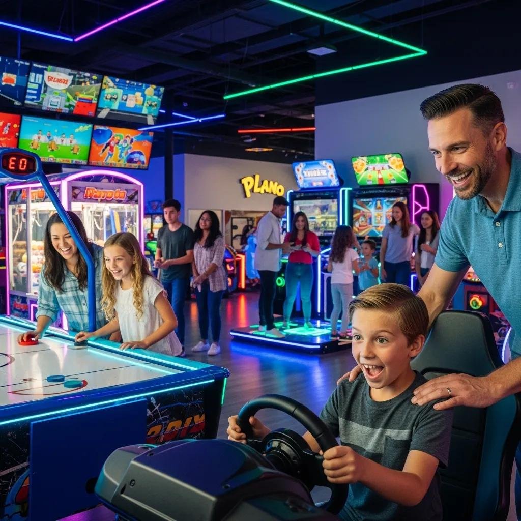 Families enjoying indoor entertainment at an arcade in Plano, Texas, fostering fun and connection