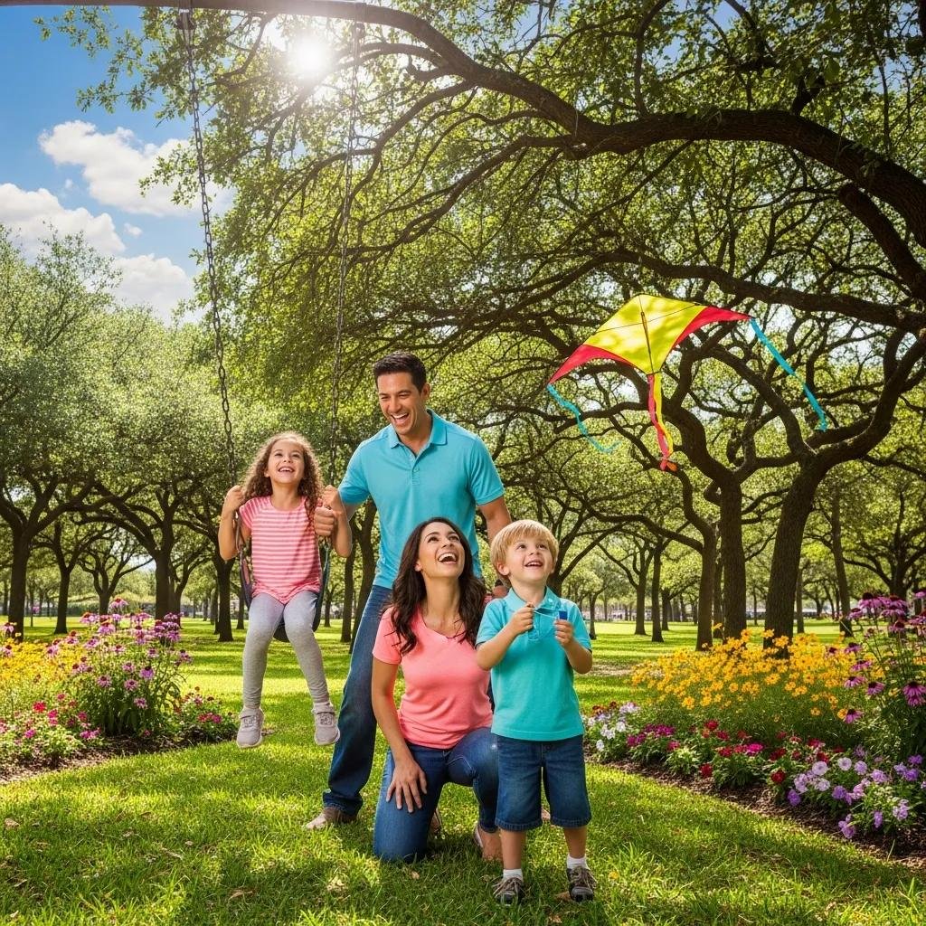 Family enjoying outdoor activities in Plano, Texas, promoting fun and healthy smiles