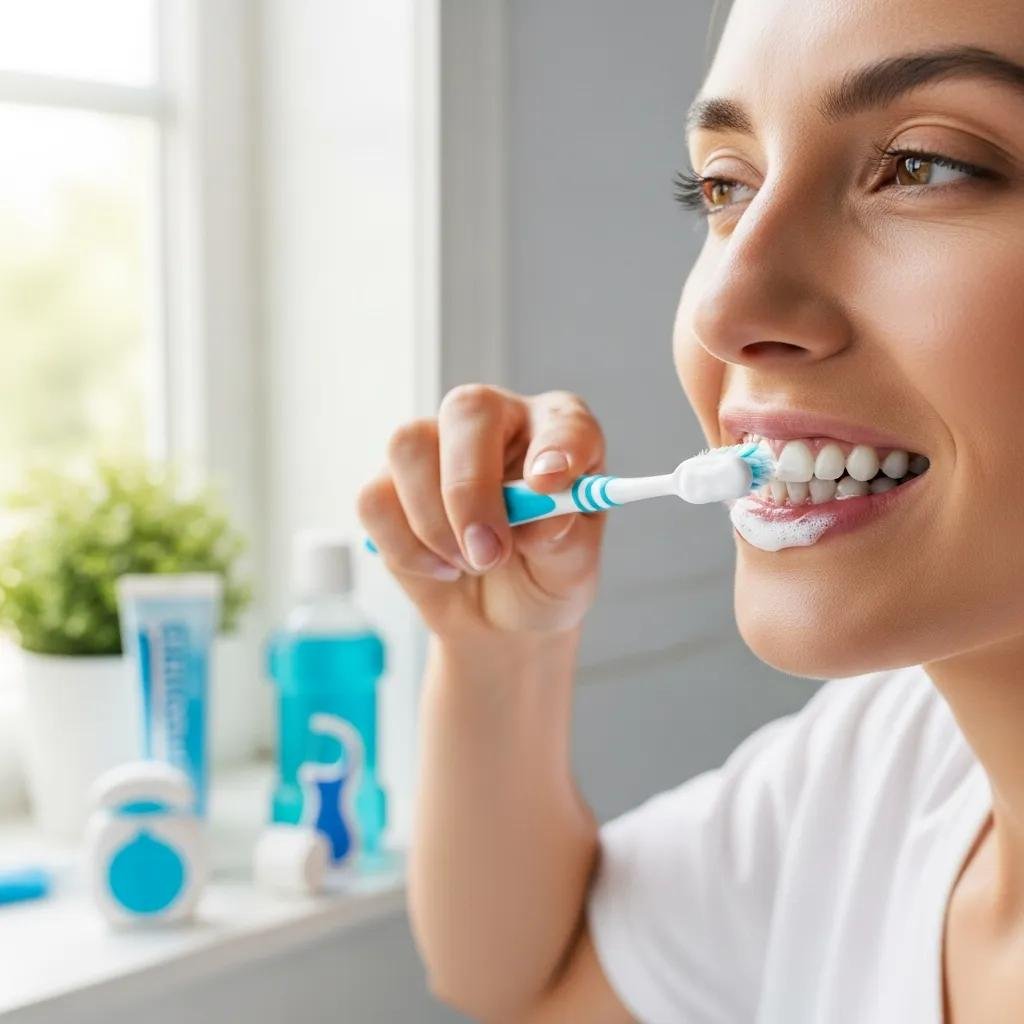 Person brushing teeth, focusing on gum care and early signs of gingivitis