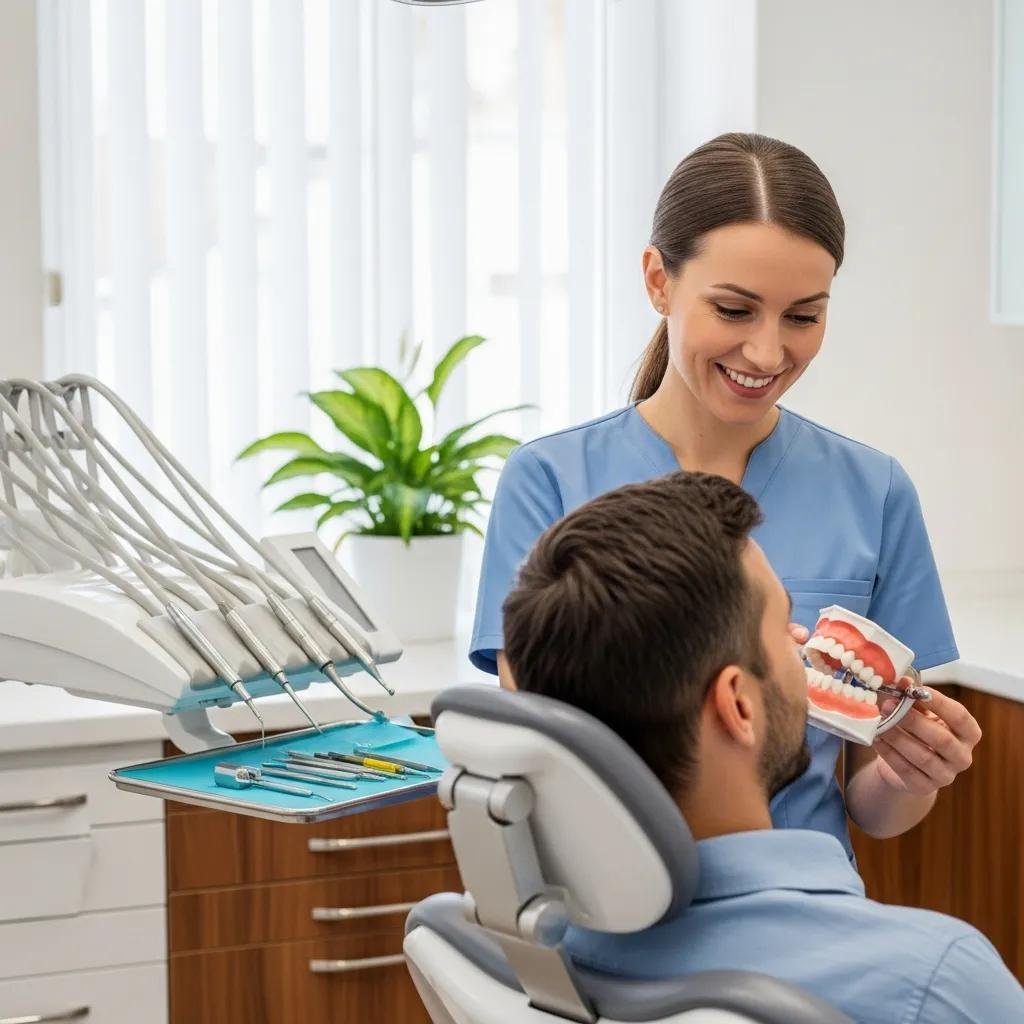 Welcoming dental office with a dentist and patient interaction