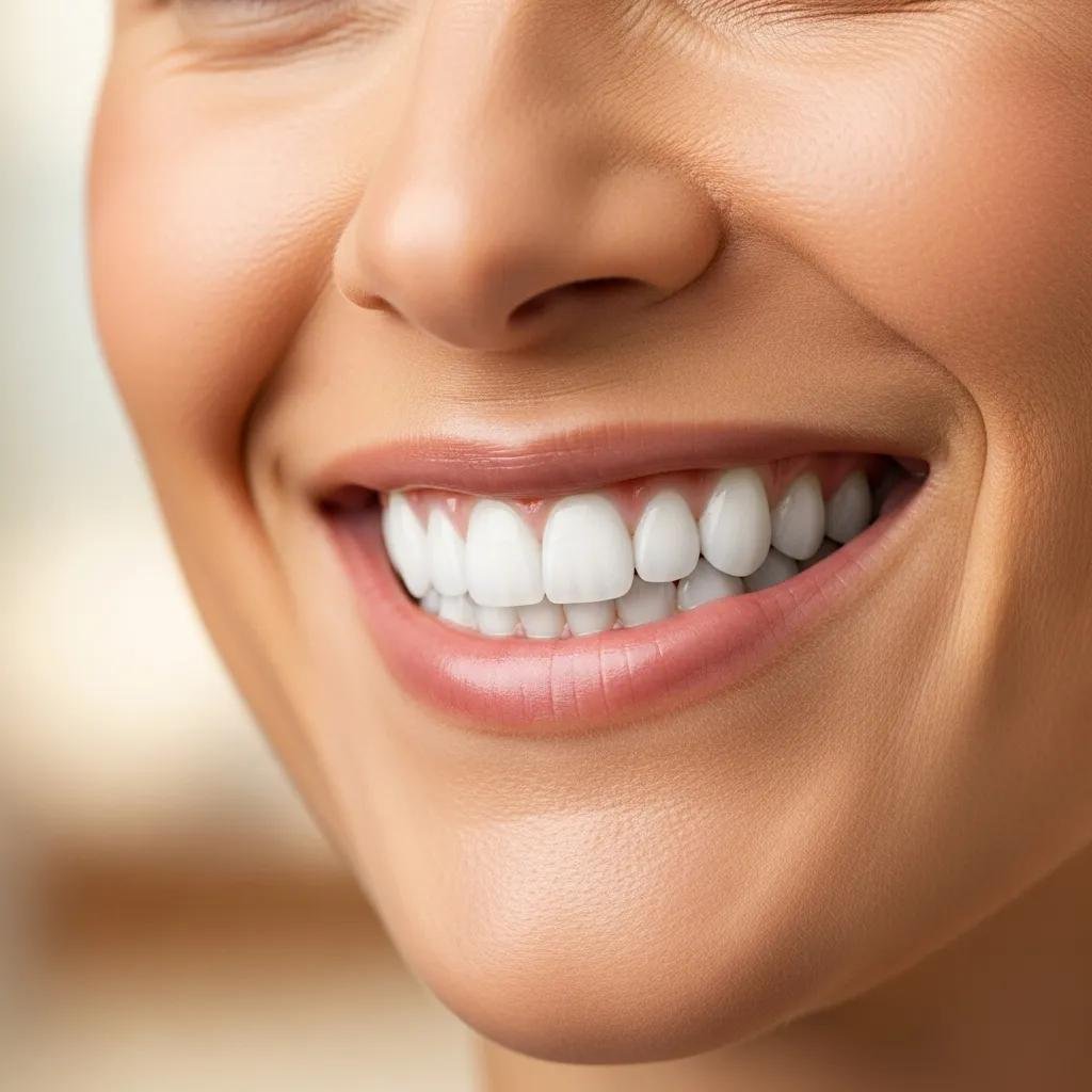 Adult smiling with bright white teeth after cosmetic dental treatment