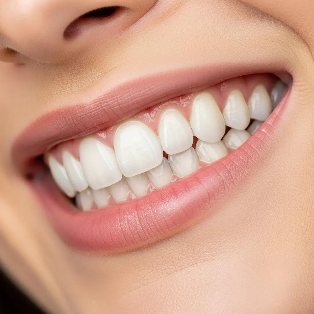 Close-up of a radiant smile with porcelain veneers, illustrating the benefits of cosmetic dentistry