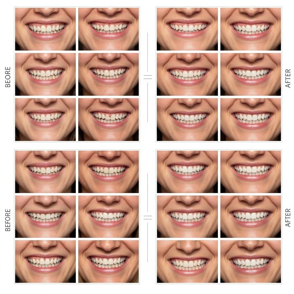 Collage of before-and-after patient smiles, demonstrating the transformative effects of cosmetic dentistry