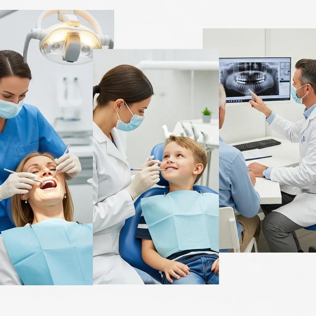 Collage of dental services including check-ups, cleanings, and consultations, showcasing family dentistry
