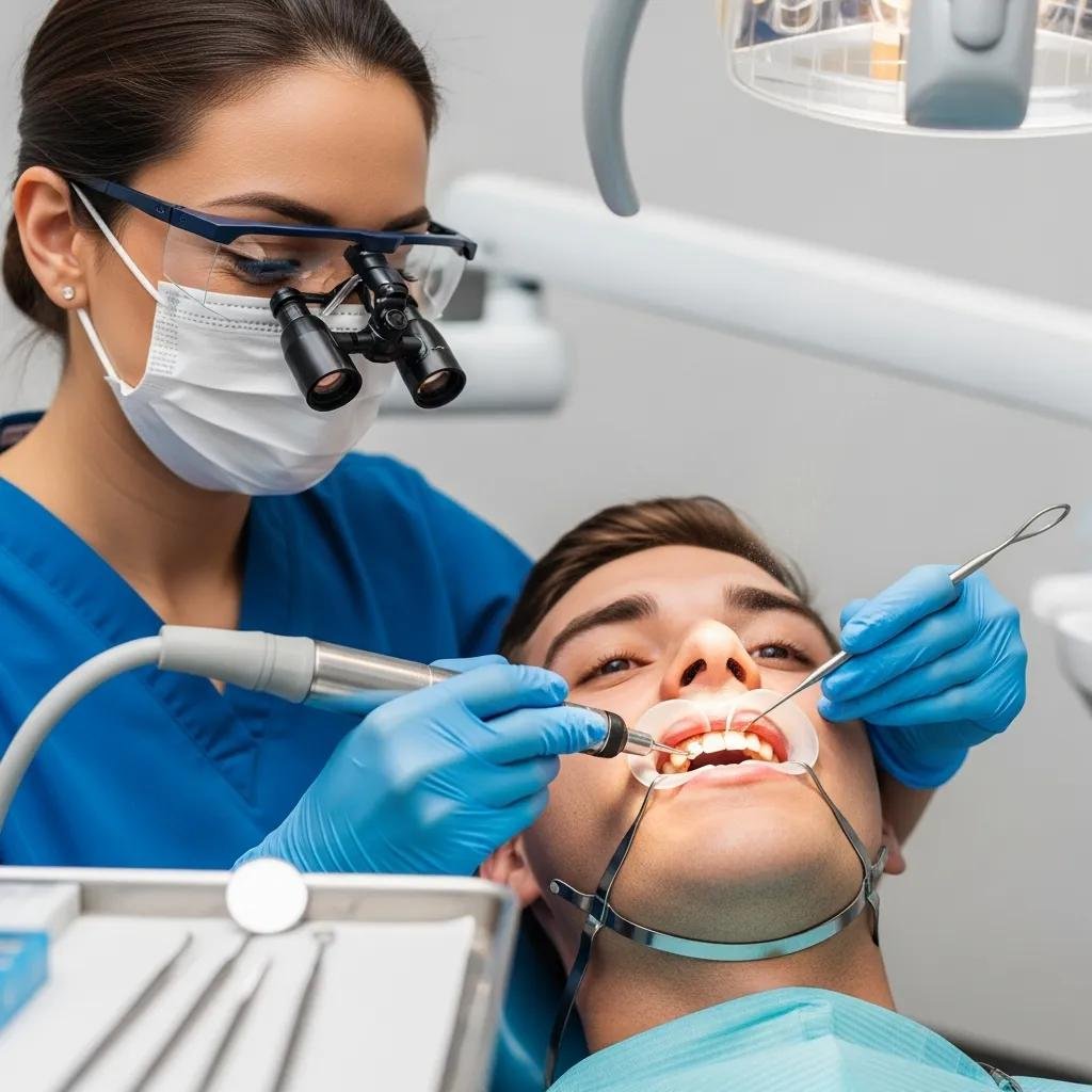 Dental hygienist performing a cleaning, showcasing the benefits of preventive dental care