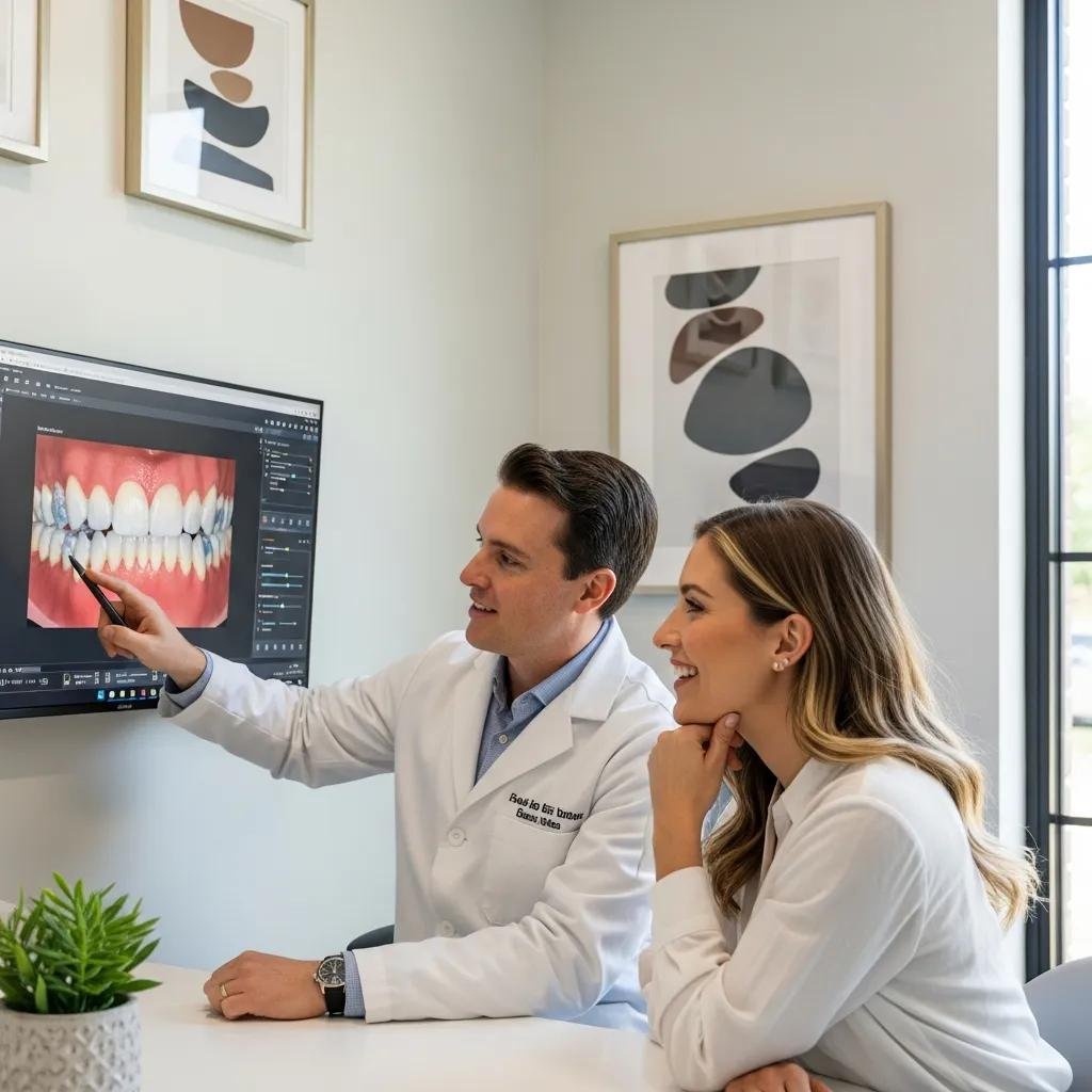 Dentist consulting with a patient about smile design using digital software