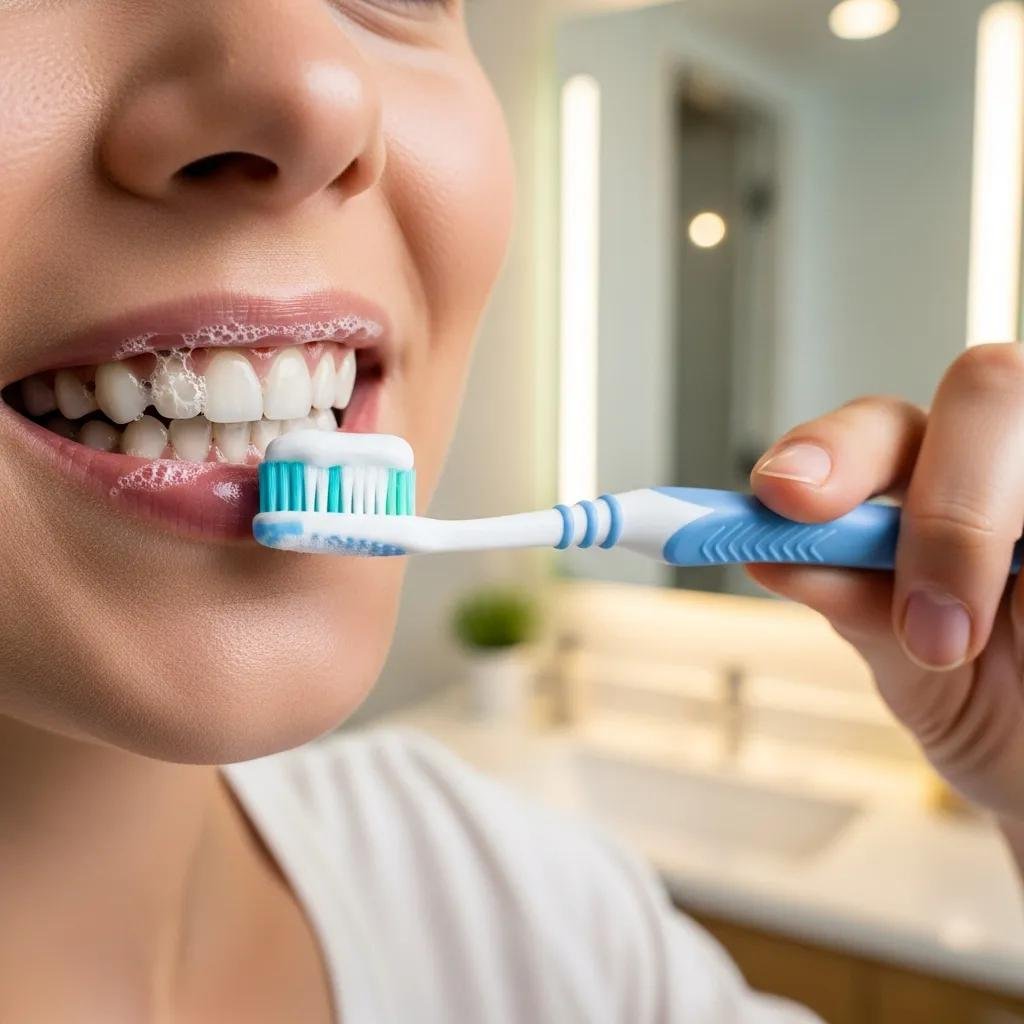 Person practicing oral hygiene to care for a dental bridge