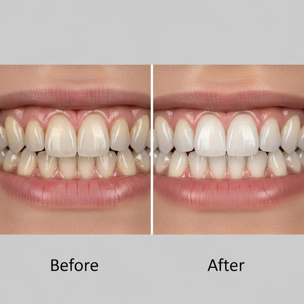 Before and after images of a smile transformation with veneers