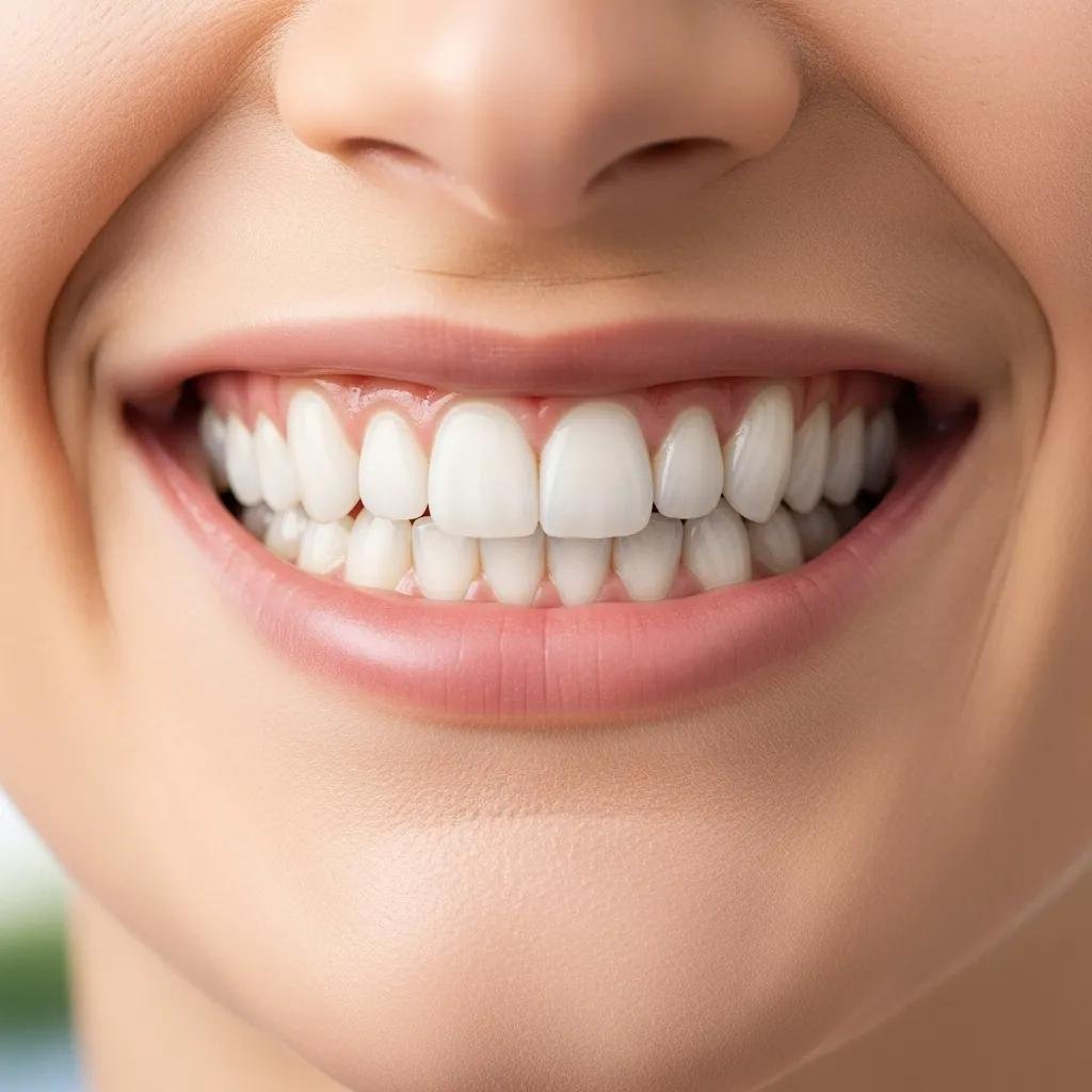 Close-up of a bright, beautiful smile showcasing cosmetic dental treatment results