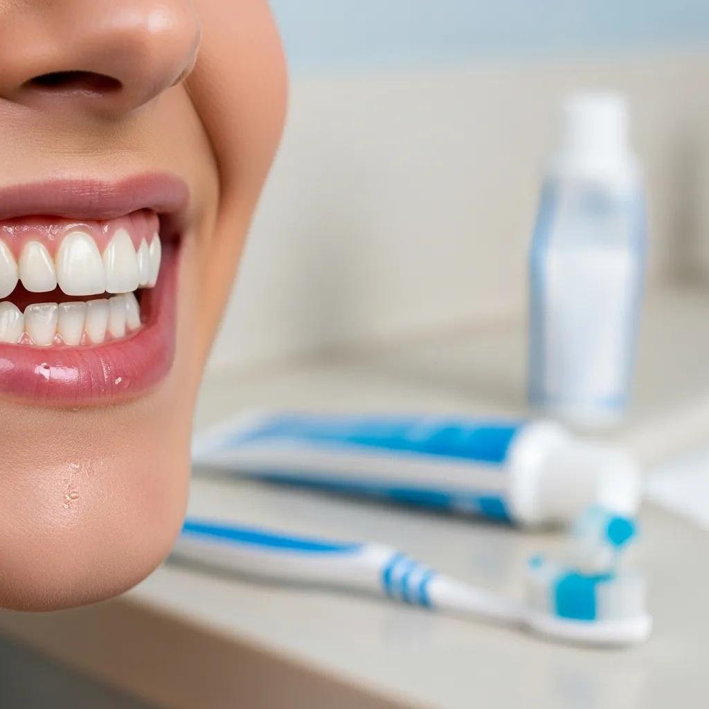 Close-up of a healthy smile with bright teeth and healthy gums