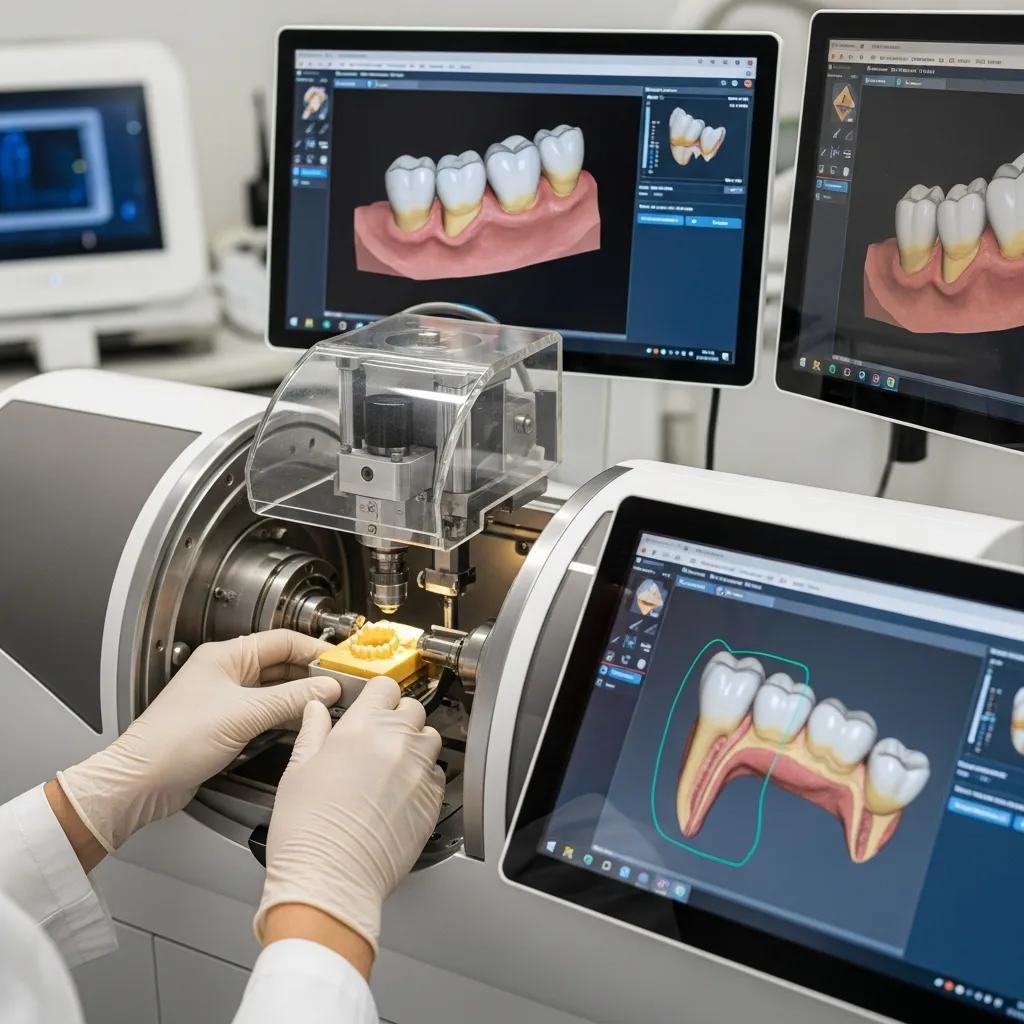 Dental technician using CAD/CAM technology to create a same-day crown